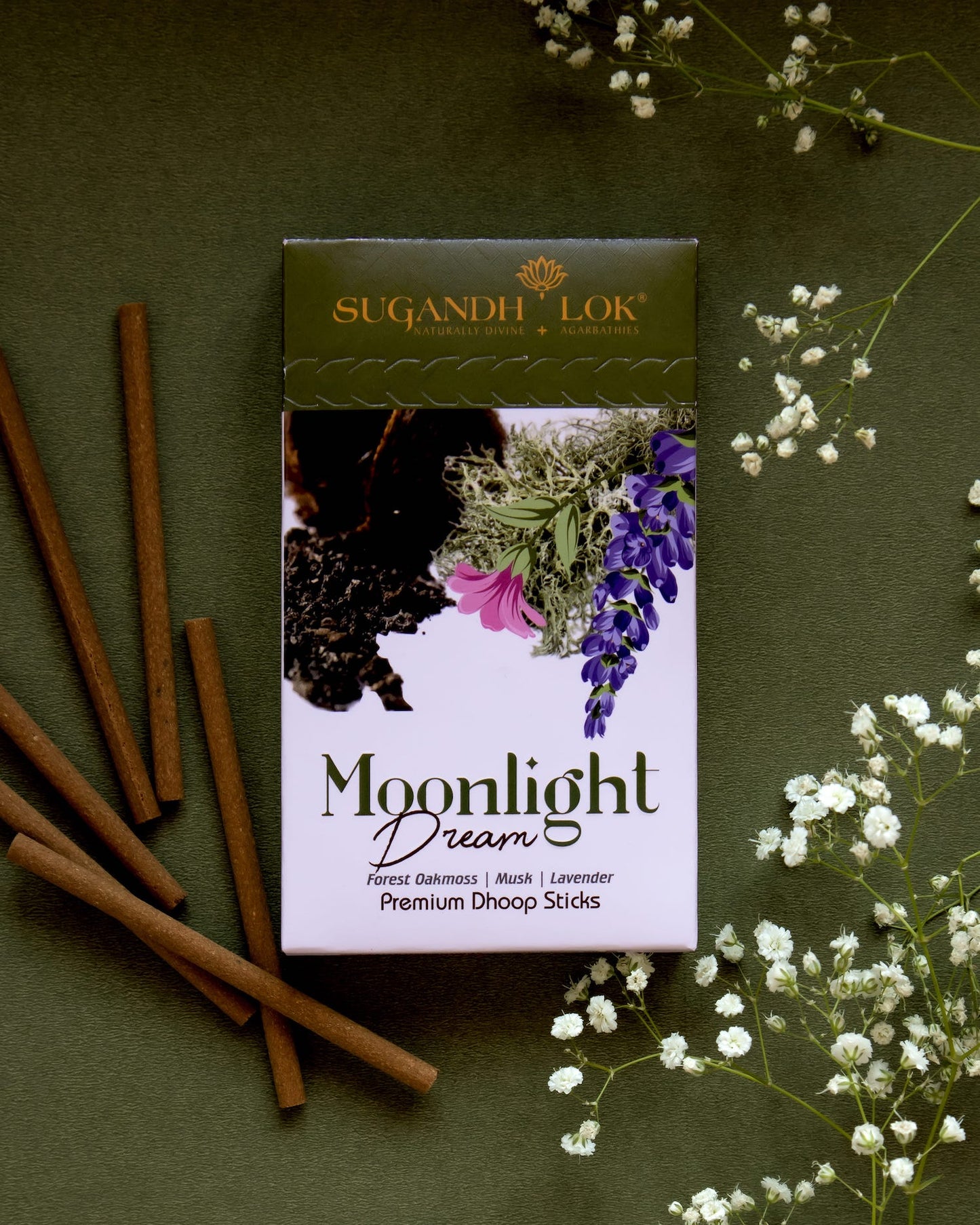 Moonlight Dream Dhoop Sticks Pouch on Green Background