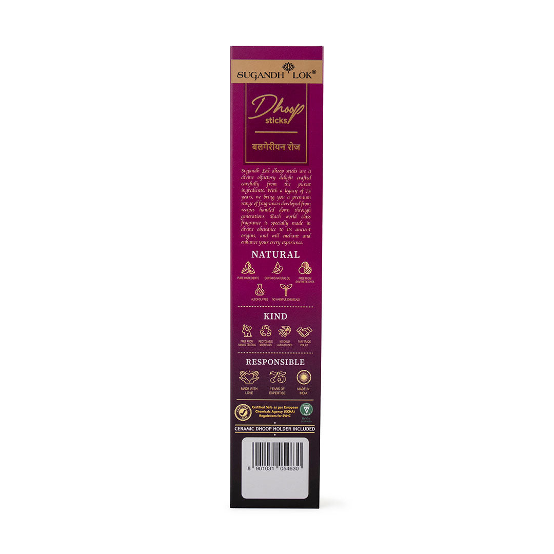 Bulgarian Rose Premium Long Dhoop - Bamboo less