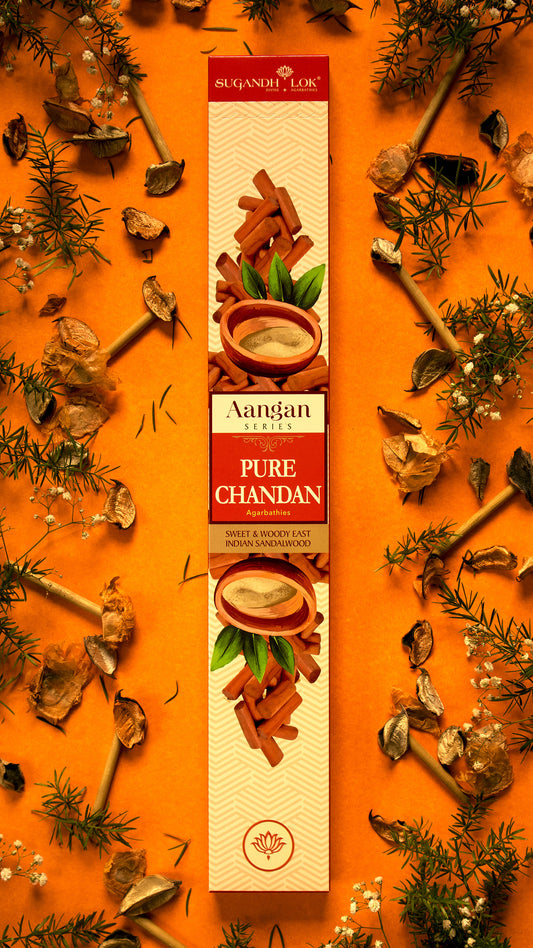 Pure Chandan Agarbatti Box placed on a table