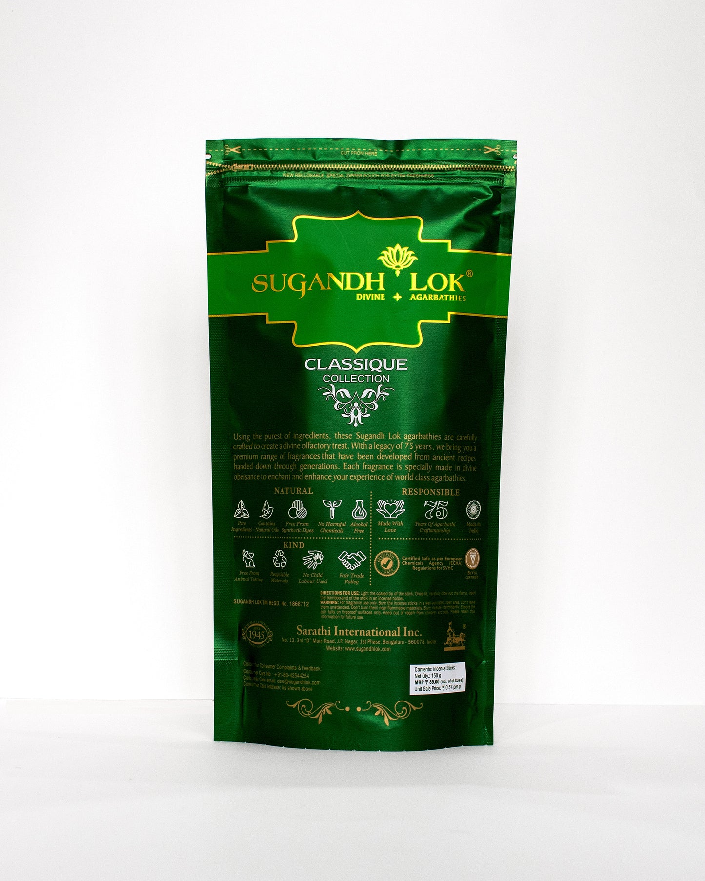 Back of Pure Chandan Agarbatti Pouch
