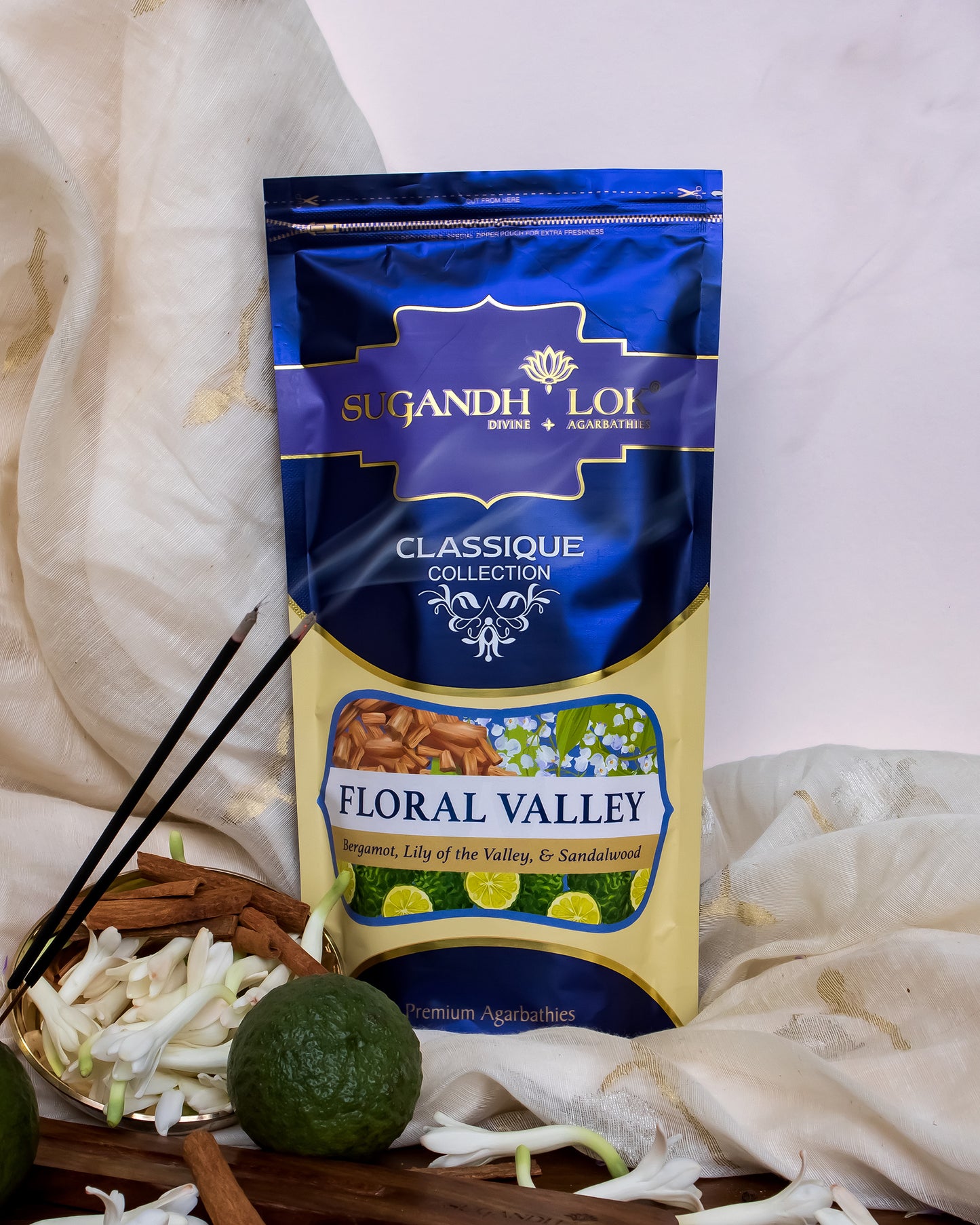Front of Floral Valley Agarbatti Pouch