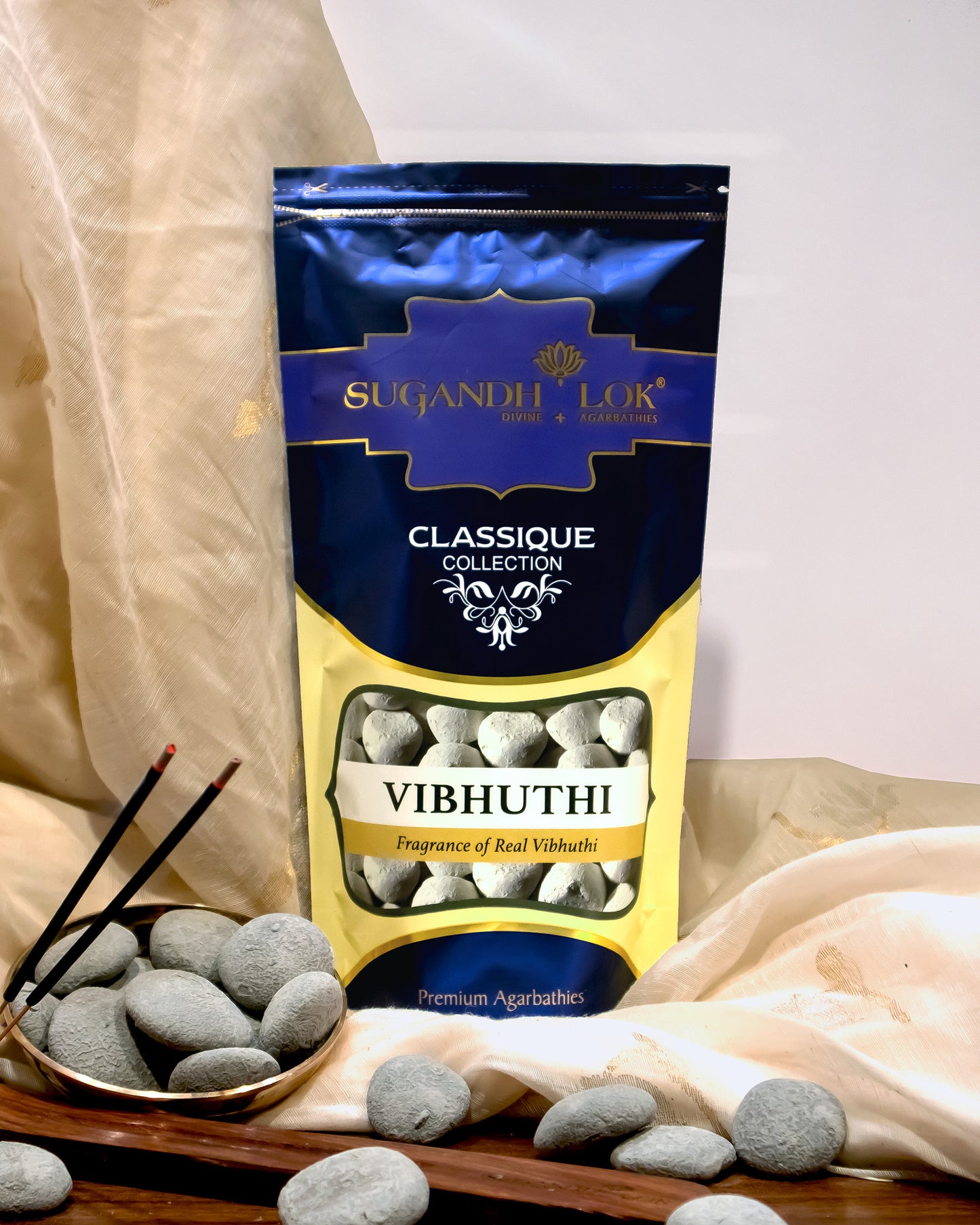 Vibhuthi agarbathies Pack placed on a table