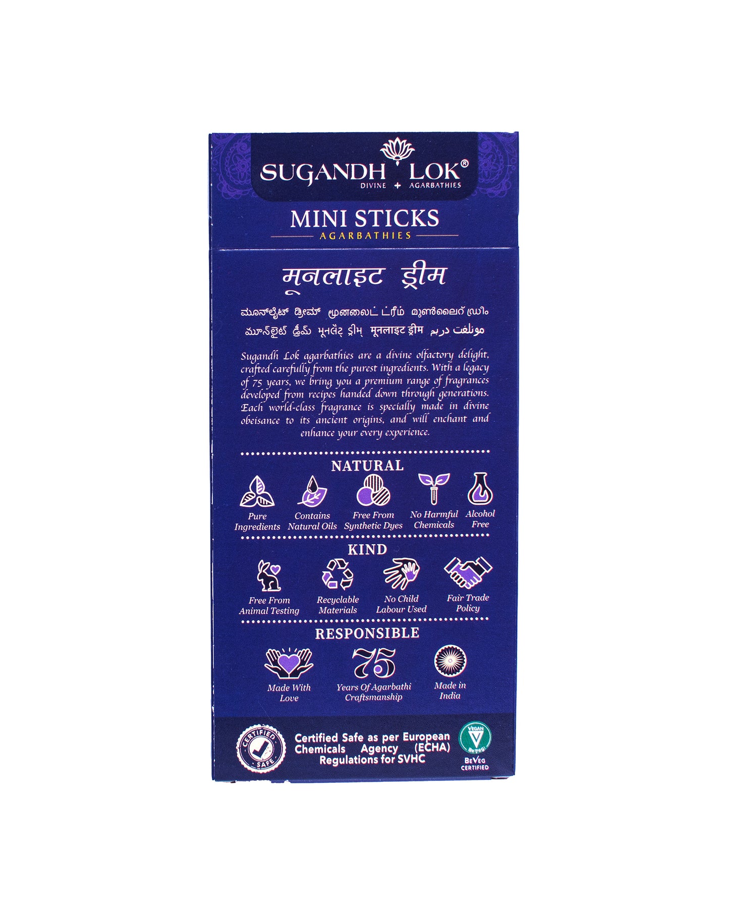 Back of Moonlight Dream Agarbatti Mini Sticks Box