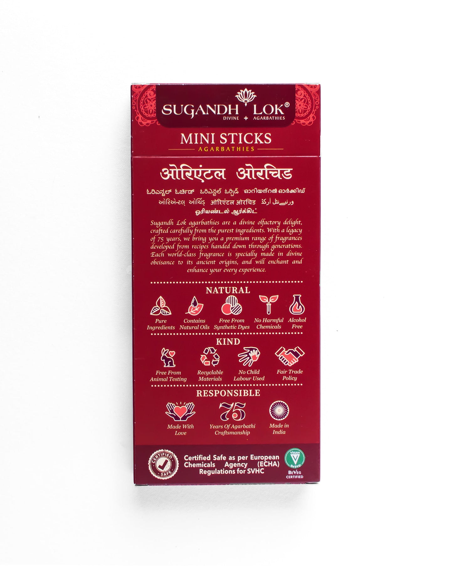 Back of Oriental Orchid Agarbatti Mini Sticks Box