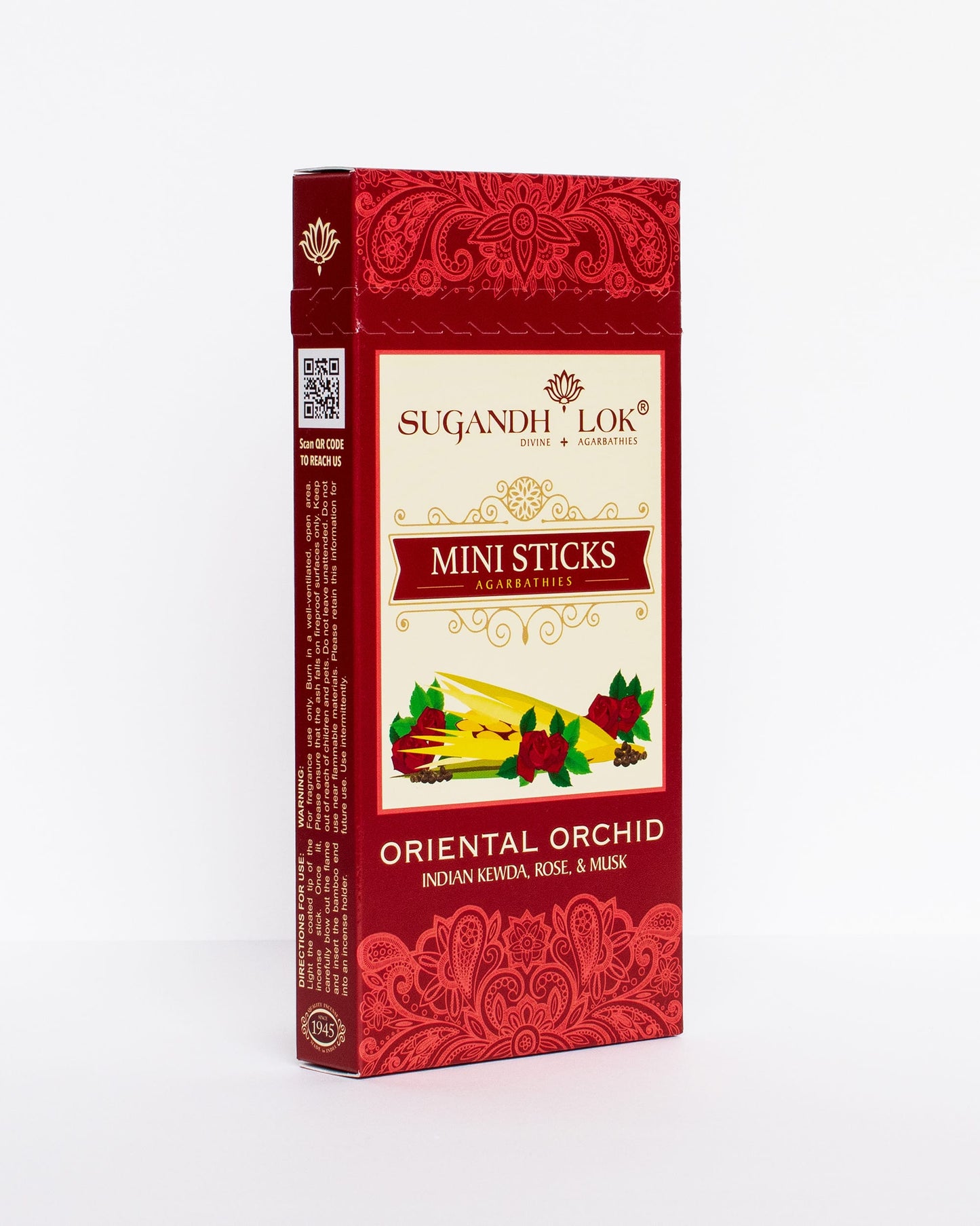 Front side-view of Oriental Orchid Agarbatti Mini Sticks Box