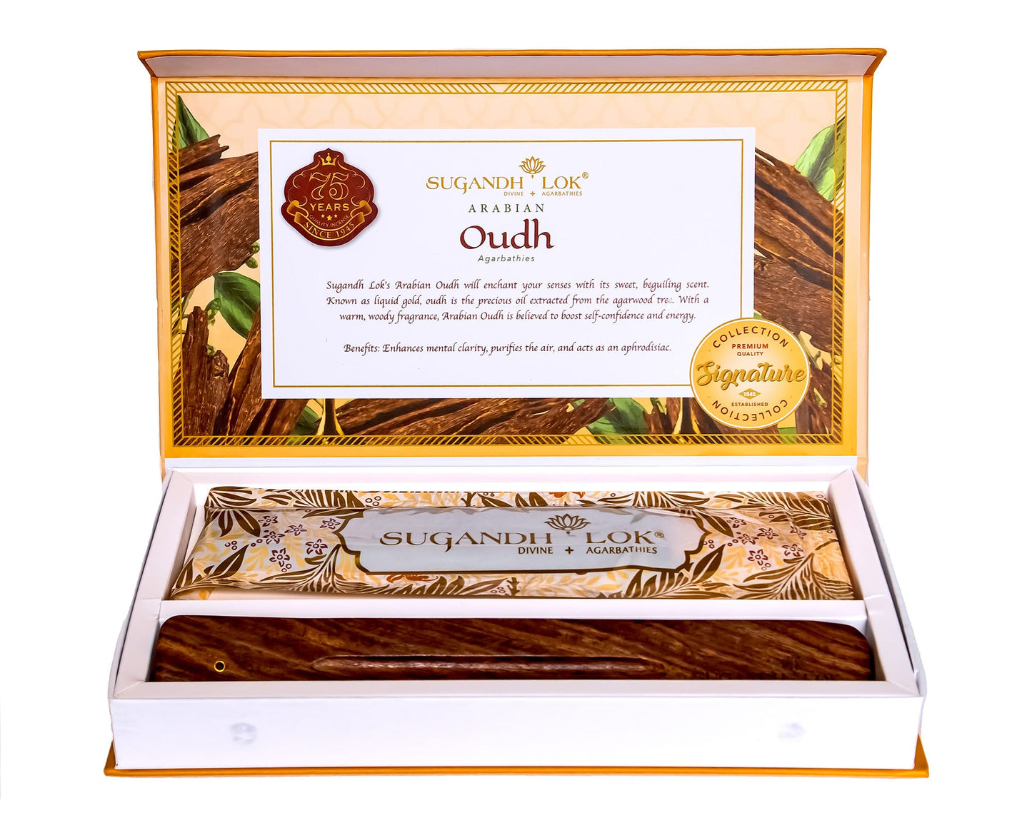 An opened Arabian Oudh Agarbatti Box