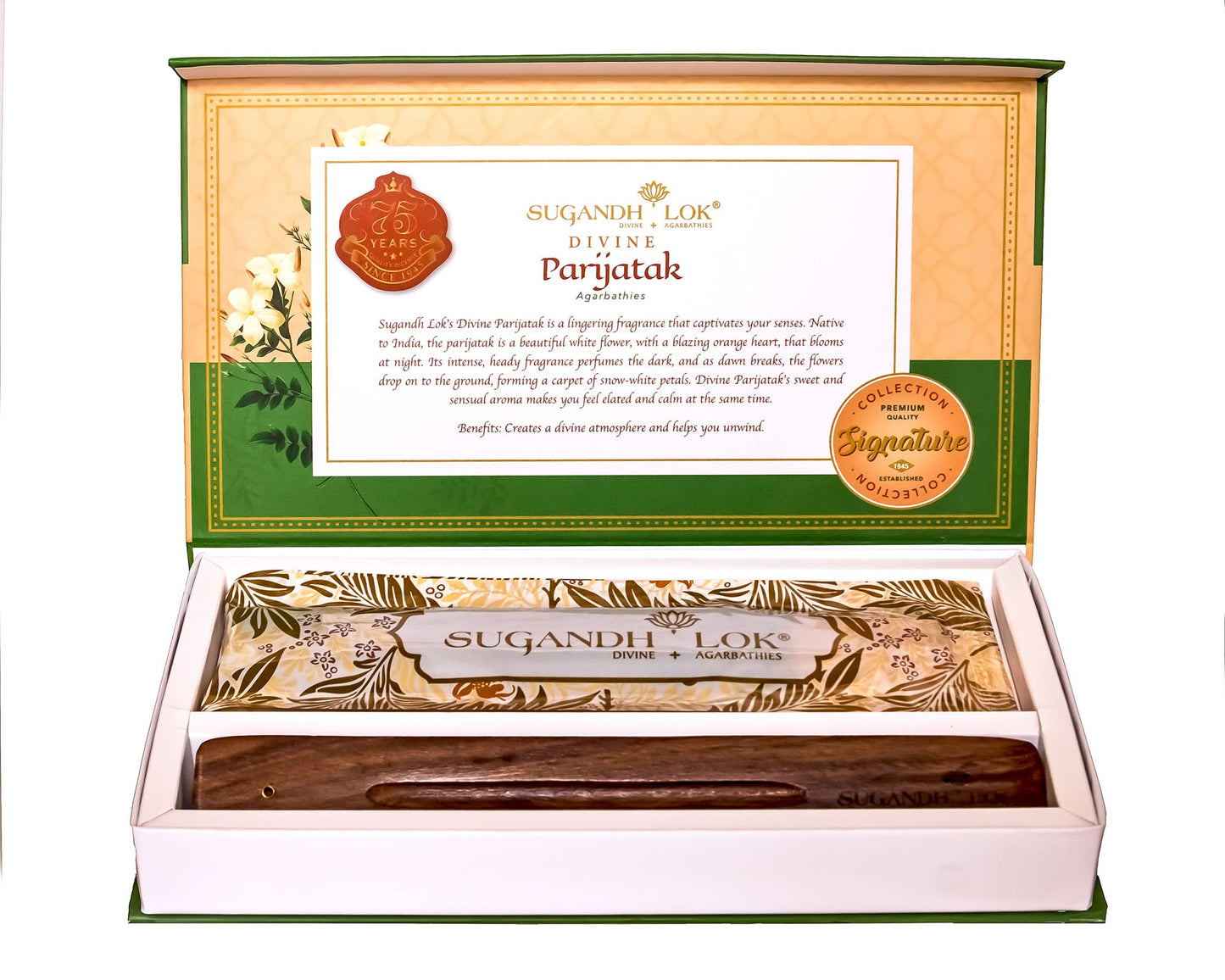 An opened Divine Parijatak Agarbatti Box