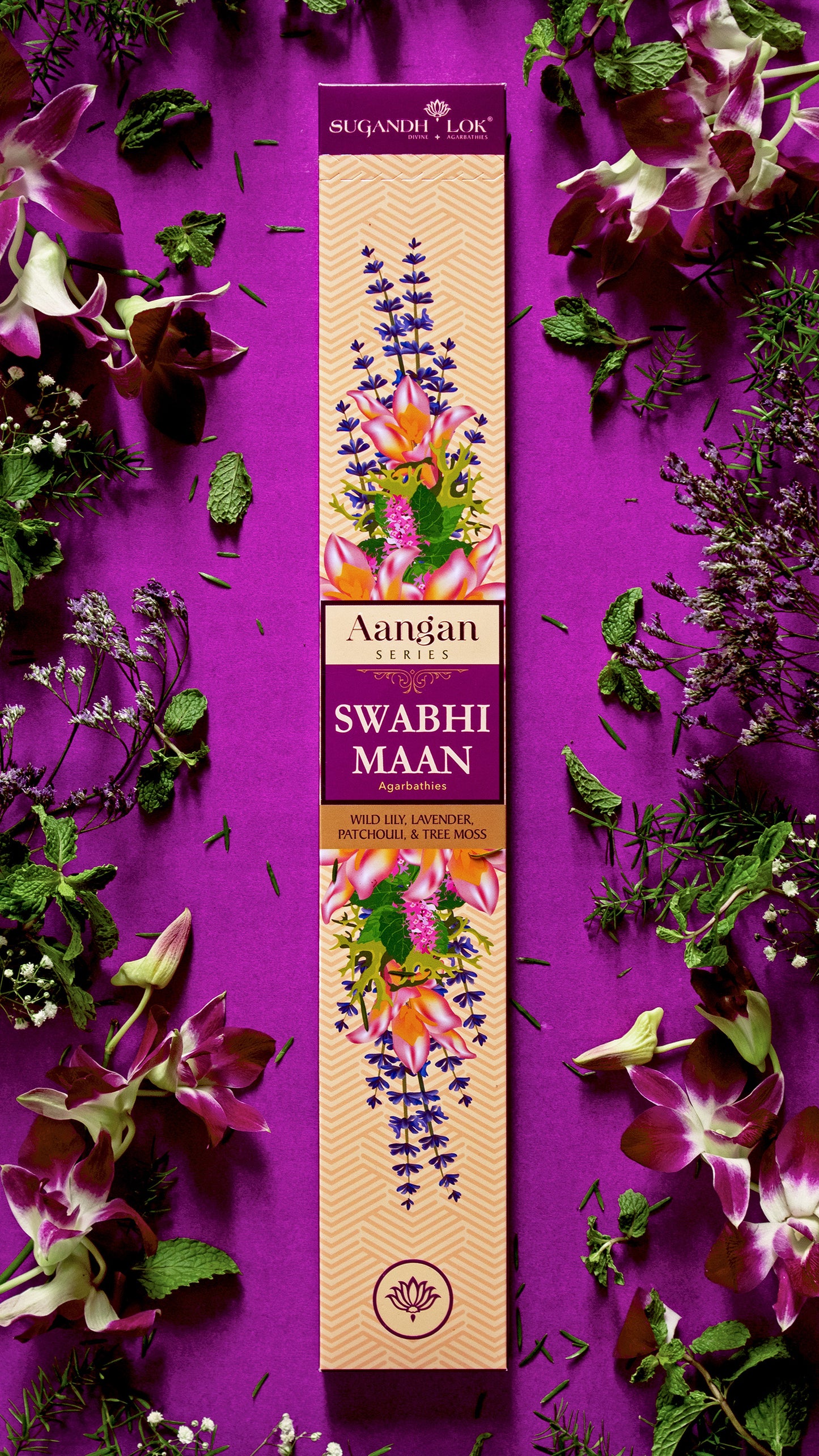 Swabhimaan Agarbatti Pack placed on a table surrounded by flowers