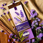 Lavender Delight Agarbatti Box surrounded by lavender flowers & incense sticks