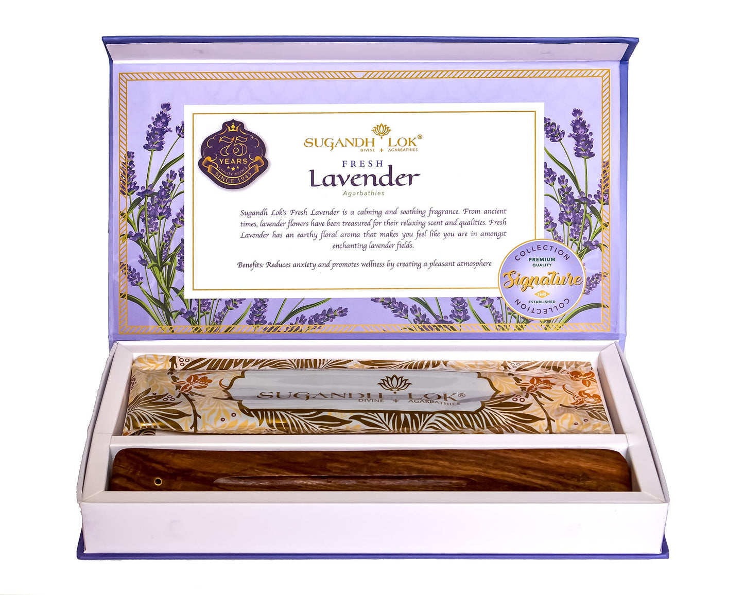 An opened Fresh Lavender Agarbatti Box